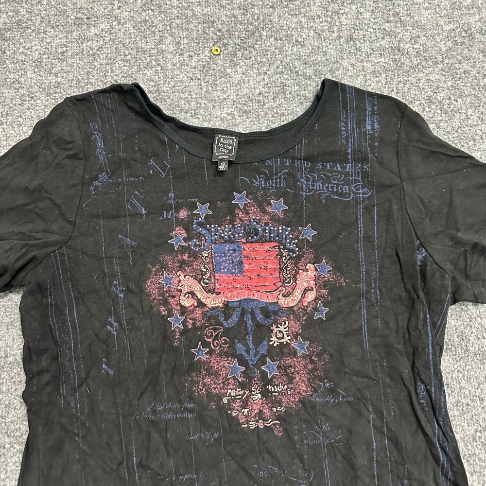 Suzie in the City T-Shirt Womens Size 2X Black Cotton Patriotic Graphic USA Made